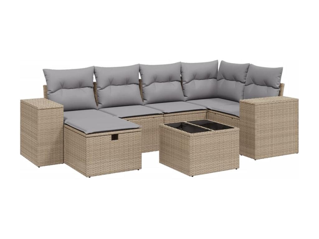 Salon de jardin avec coussins 7 pièces méChicyla beige résine tressée BRFY98913