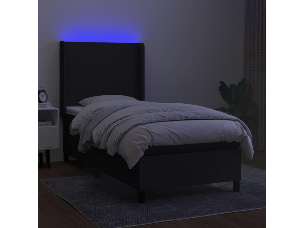 Sommier à Chicyla de lit matelas et LED Noir 90x190 cm Tissu YHNA84553