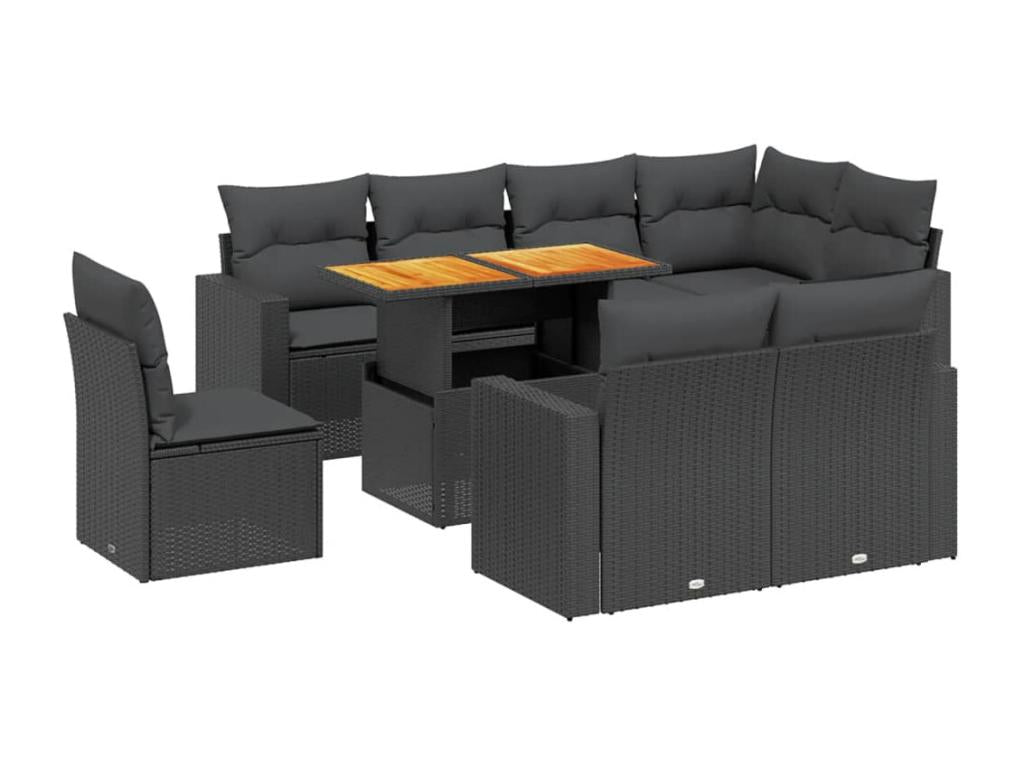 Salon de jardin 9 pièces avec coussins noir résine tressée EALO64427