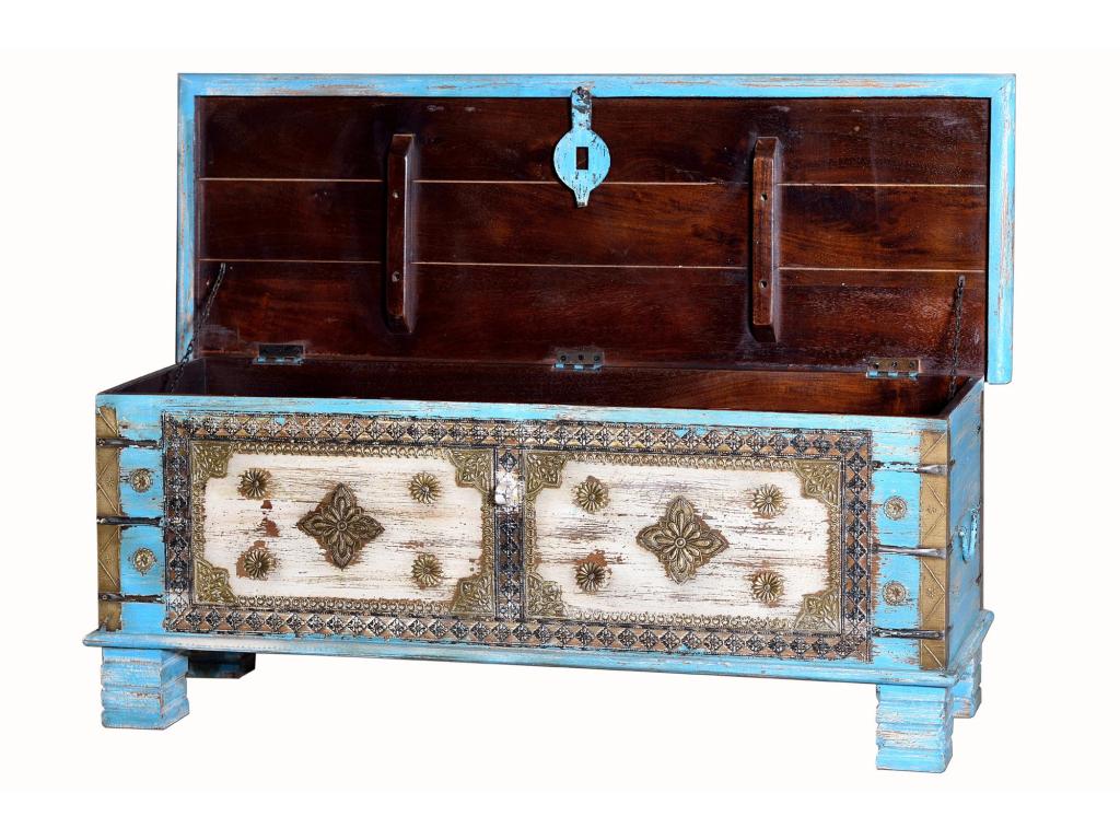 Coffre en bois de manguier bleu vieilli azul.Giner y Colomer.45x40x116 XBXO57110