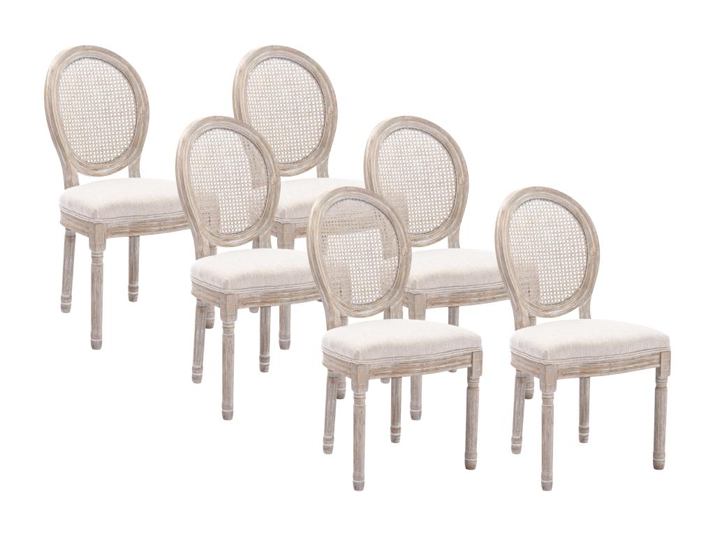 Lot de 6 chaises - Cannage tissu et bois d'hévéa - Beige - Chicyla KKRT84768
