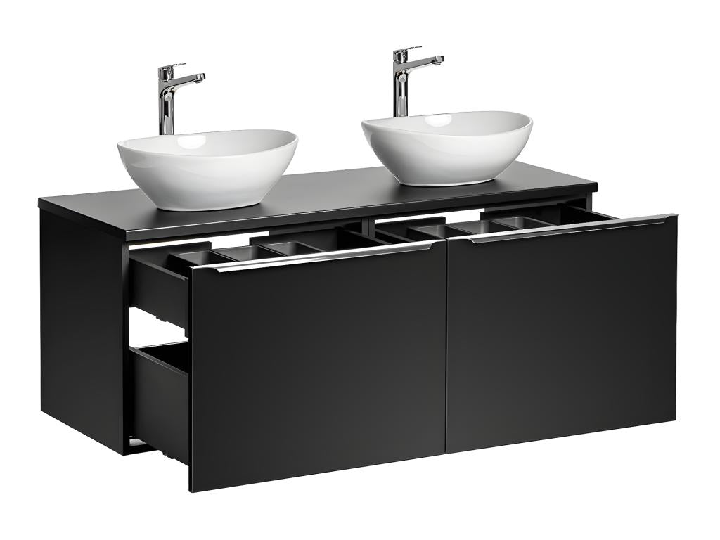 Ensemble meuble double vasque 120cm et colonne Éros Noir KUXE81953