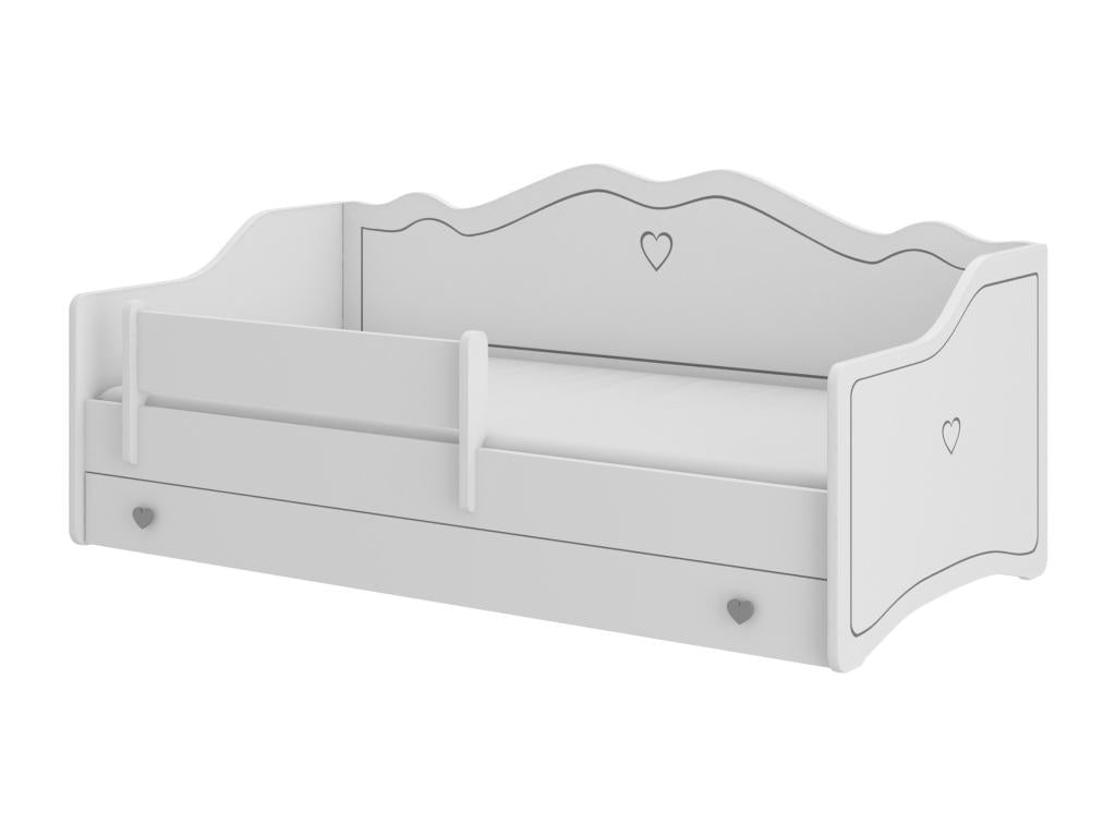 Lit enfant avec tiroirs de rangement bois blanc 80x160 petit coeur gris Laviecasa VOMQ67336