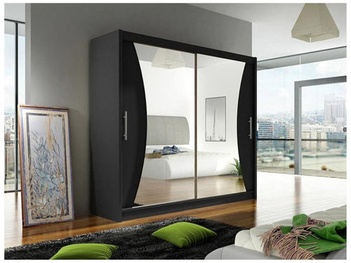Armoire Chicyla 124 Noir 215x180x57cm Portes d'armoire Glissement MIGL38573