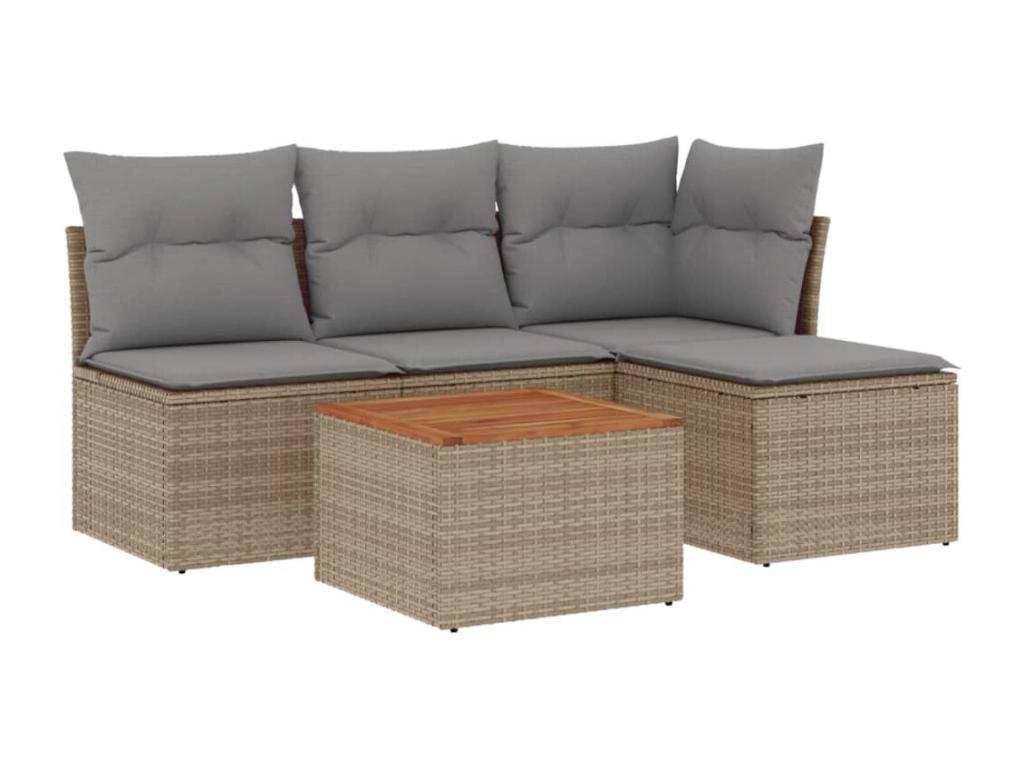 Salon de jardin avec coussins 5 pièces beige résine tressée LWNW18058