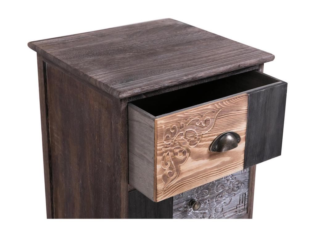 Chiffonnier Laviecasa avec 5 tiroirs commode en bois de paulownia style vintage ethnique bohême avec gravures PSOM34711