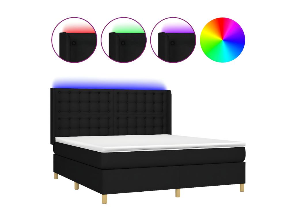 Sommier à Meublori de lit matelas et LED Noir 160x200 cm Tissu