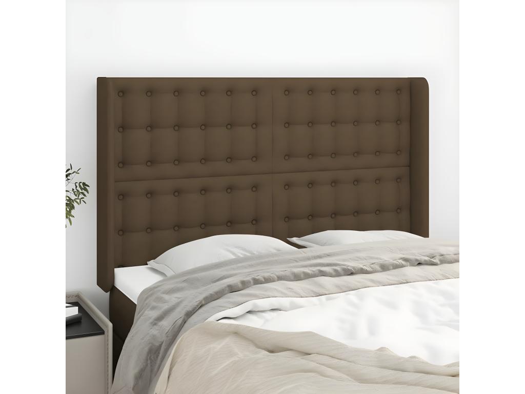 Tête de lit avec oreilles Marron foncé 147x16x118/128 cm Tissu IDHH27521