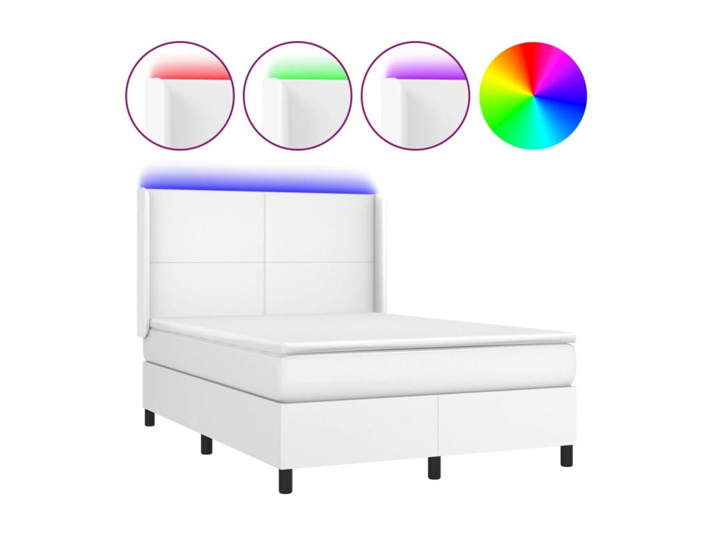 Sommier tapissier et matelas et LED Blanc 140x200 cm Similicuir WZYM50967