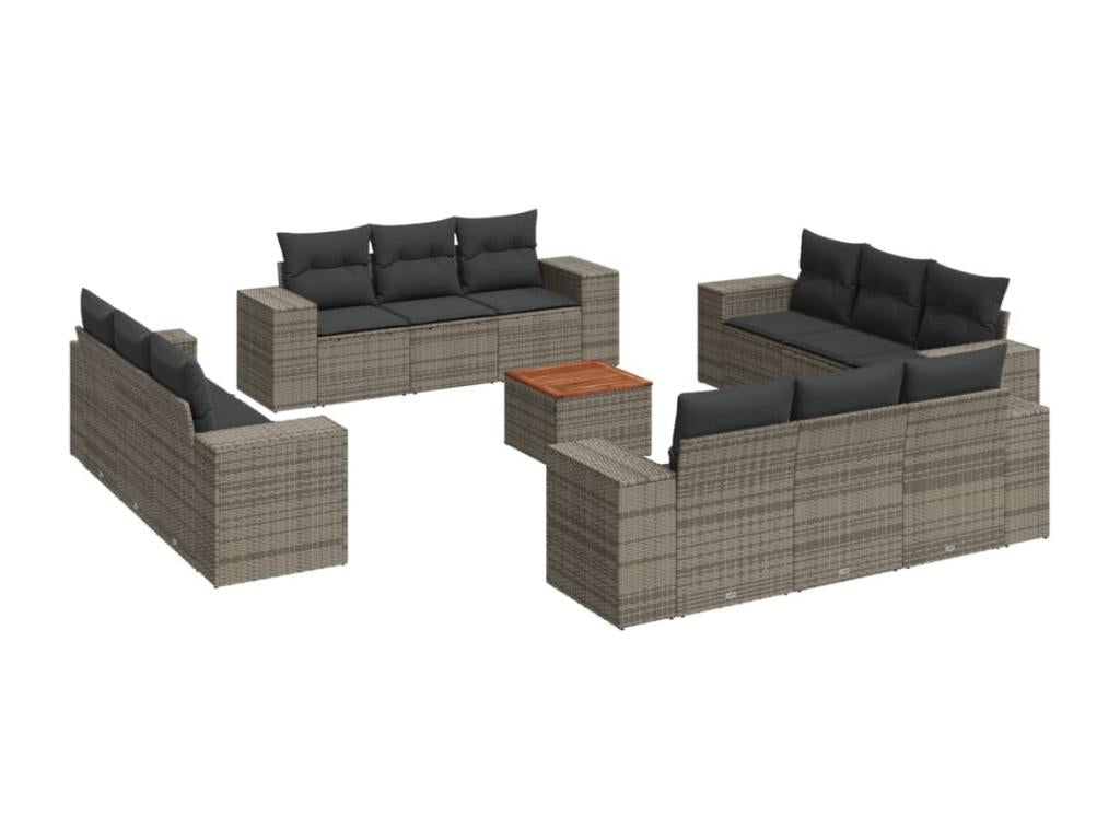 Salon de jardin avec coussins 13 pièces gris résine tressée NJBK64306