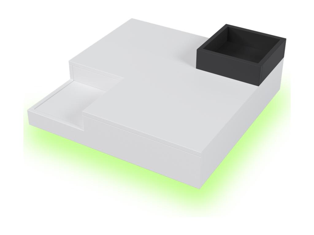 Table basse LED carré 72x72x30 cm table de salon table d'appoint avec boîte de rangement amovible Couleuris blanc KPAM92540