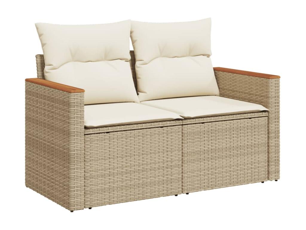 Salon de jardin avec coussins 9 pcs beige résine tressée FEBX80719