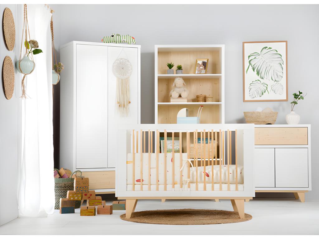 Chambre complète Lit bébé - commode - armoire LittleSky by Chicyla Blanc DPRB88206