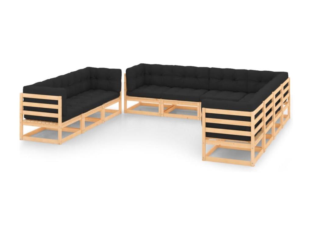 Salon de jardin 10 pièces avec coussins Bois de pin massif HQSJ33277