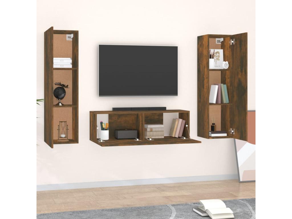 Ensemble de meubles TV 3 pièces Chêne fumé Bois d'ingénierie CGSJ85365