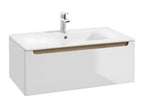 Meuble simple vasque encastrée 80cm 1 tiroir Chicyla Blanc et Bois GZDE10455