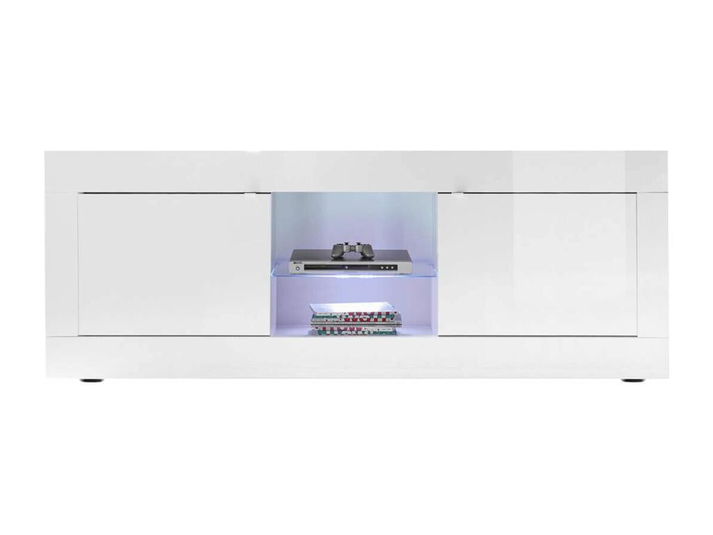 Chicyla - Meuble TV 2 Portes 2 Niches Finition Blanc Laqué Chicyla avec Leds HBPU22554