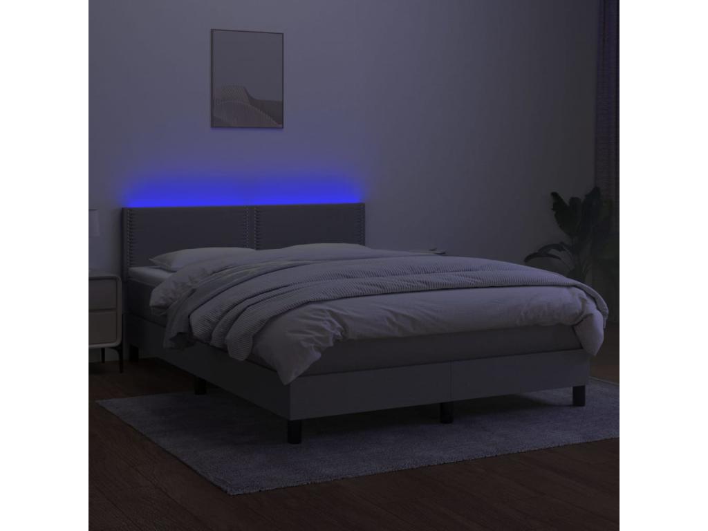 Sommier tapissier et matelas et LED Gris clair 140x190 cm Tissu