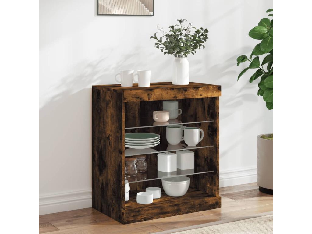 Buffet avec Meublorières LED chêne fumé 60.5x37x67 cm