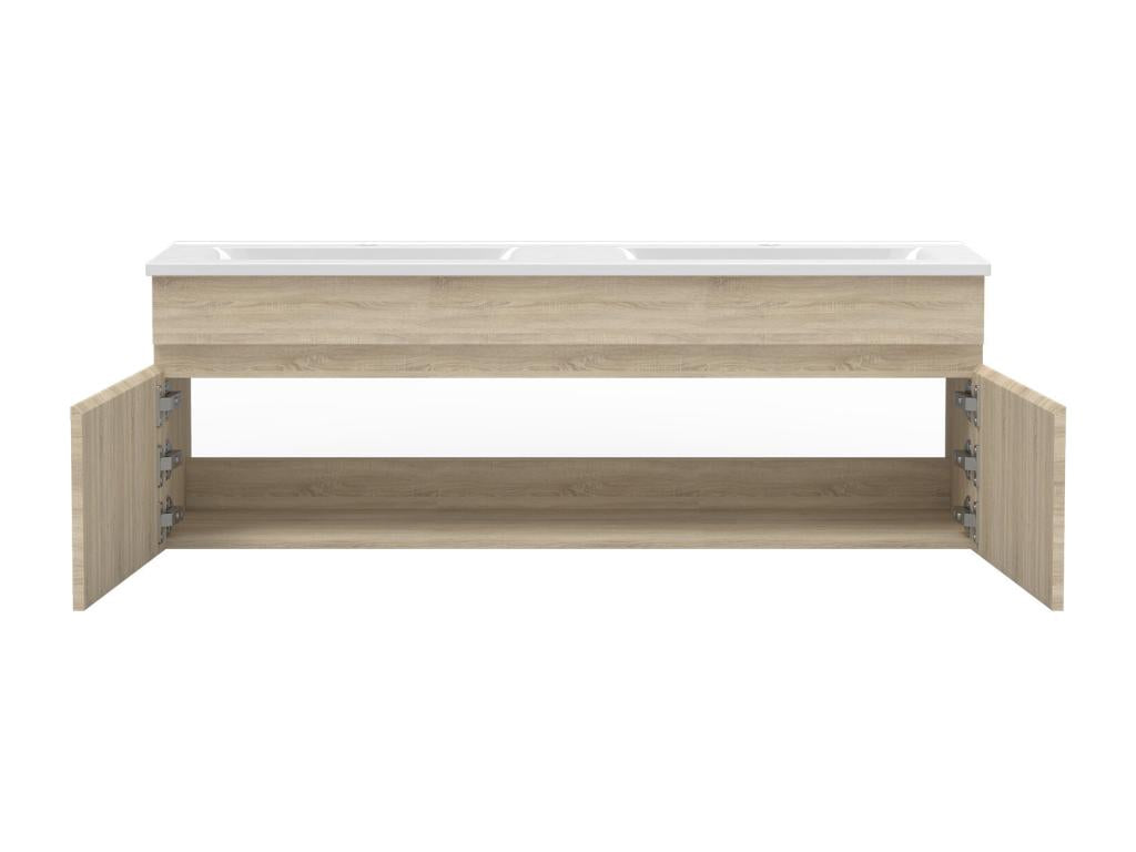 Meuble double vasque 120cm avec miroir 3 couleurs et dimmable chêne Chicyla QYBW70560