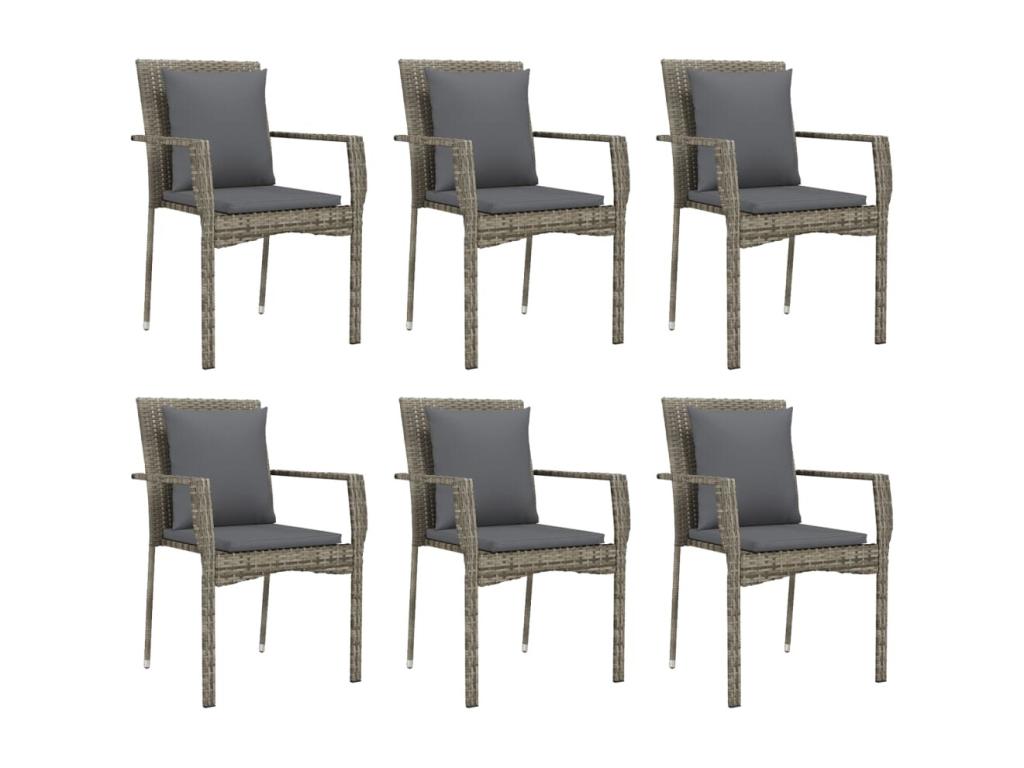 Mobilier à dîner de jardin et coussins 7 pièces gris rotin HPZZ44104