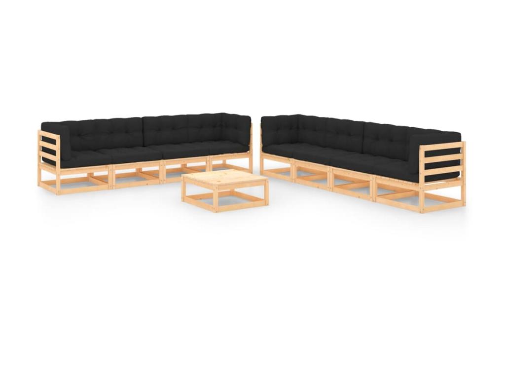 Salon de jardin 9 pcs avec coussins Bois de pin solide 4 OIJK47966