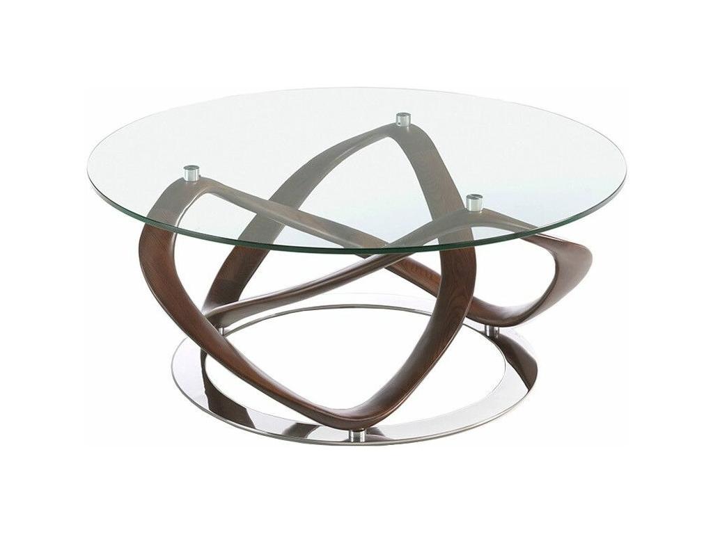 Table basse ronde torsadé bois noyer et verre trempé Chicyla 100cm VNEY41355