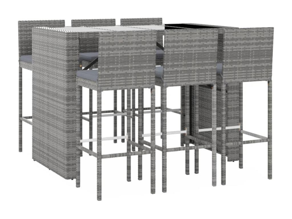 Ensemble de bar de jardin 7 pièces avec coussins gris poly rotin ZSRM74186