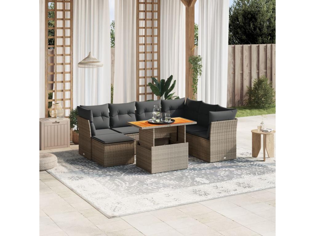 Salon de jardin 8 pcs avec coussins gris résine tressée QJOR28897