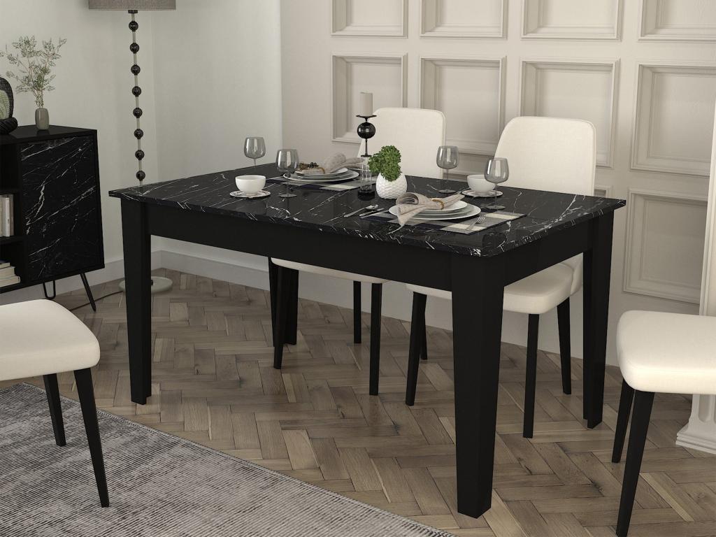 Table à manger 6 personnes avec rangements - Effet marbre noir - Chicyla ZVNS10655