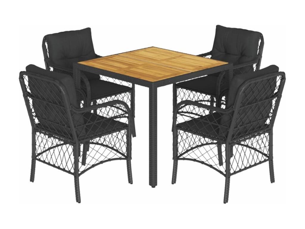 Ensemble à manger de jardin coussins 5 pièces Noir Résine tressée JYRG29730