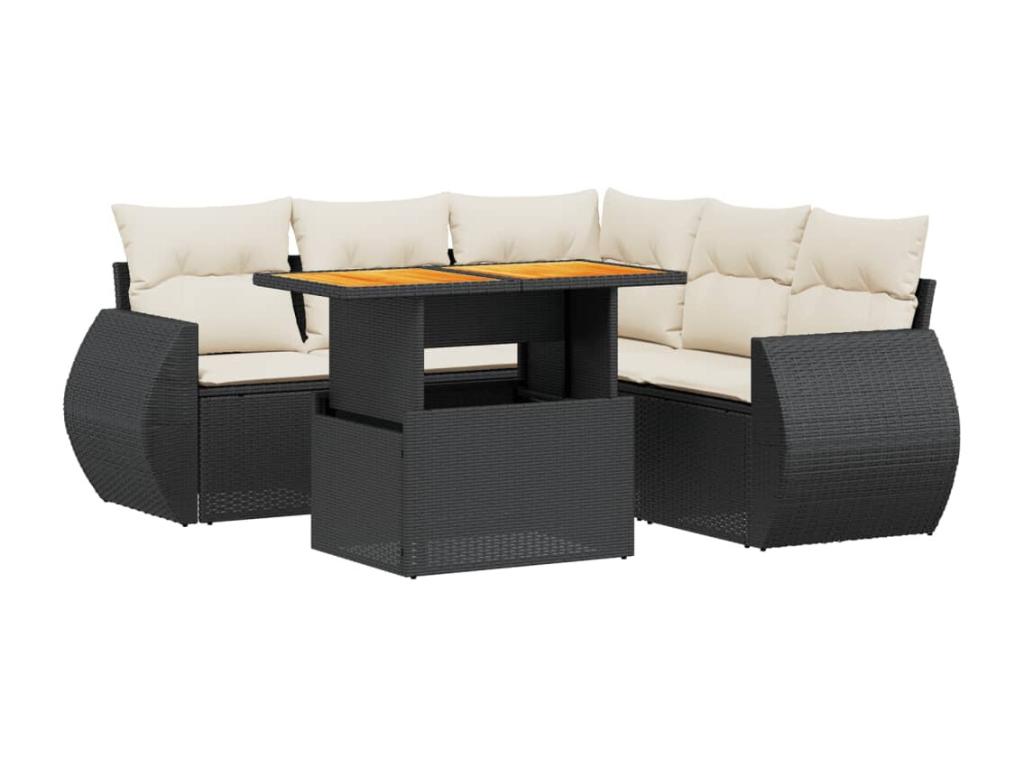 Salon de jardin 6 pcs avec coussins noir résine tressée MYUO16286