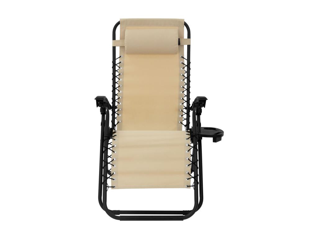 2x Chaise longue bain de soleil en acier beige avec appui-tête et porte-boisson SEVT45983