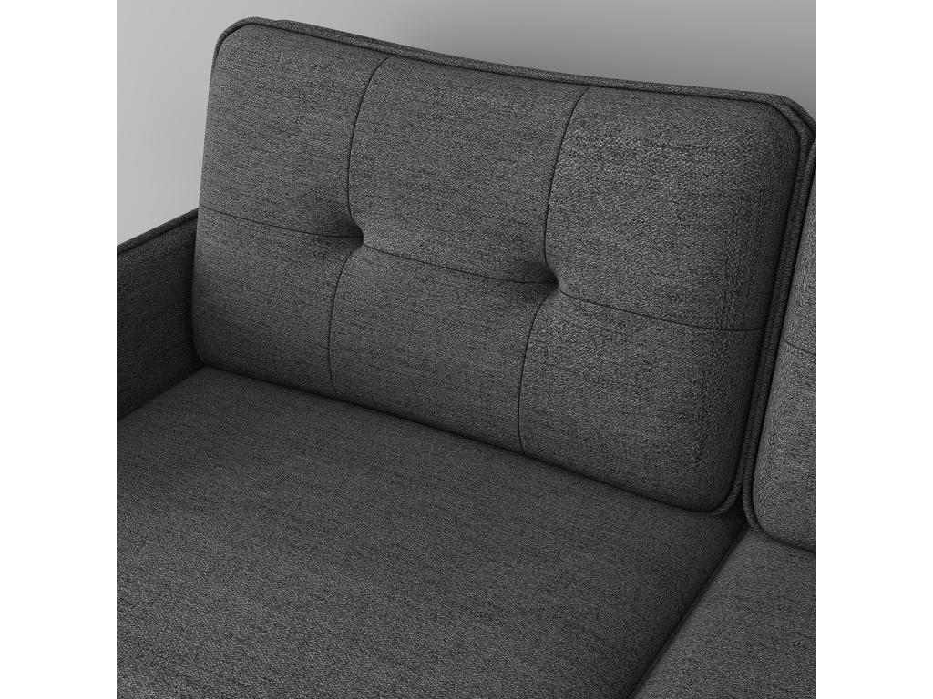 Canapé 2 places style Chicyla-déco dossier effet capitonné piètement incliné effilé métal noir extrémités dorées tissu anthracite PCZQ69467