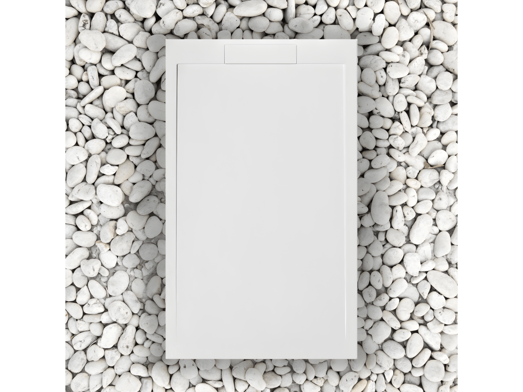 RECEVEUR DE DOUCHE 120x100 cm Ligne Bianco Chicyla SLIM en résine et poudre de marbre avec grille latérale en résine de marbre ADXC89236
