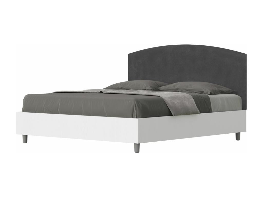 Lit sans sommier 160x190 structure frêne blanc tête de lit microfibre gris Chicyla VWVB34315