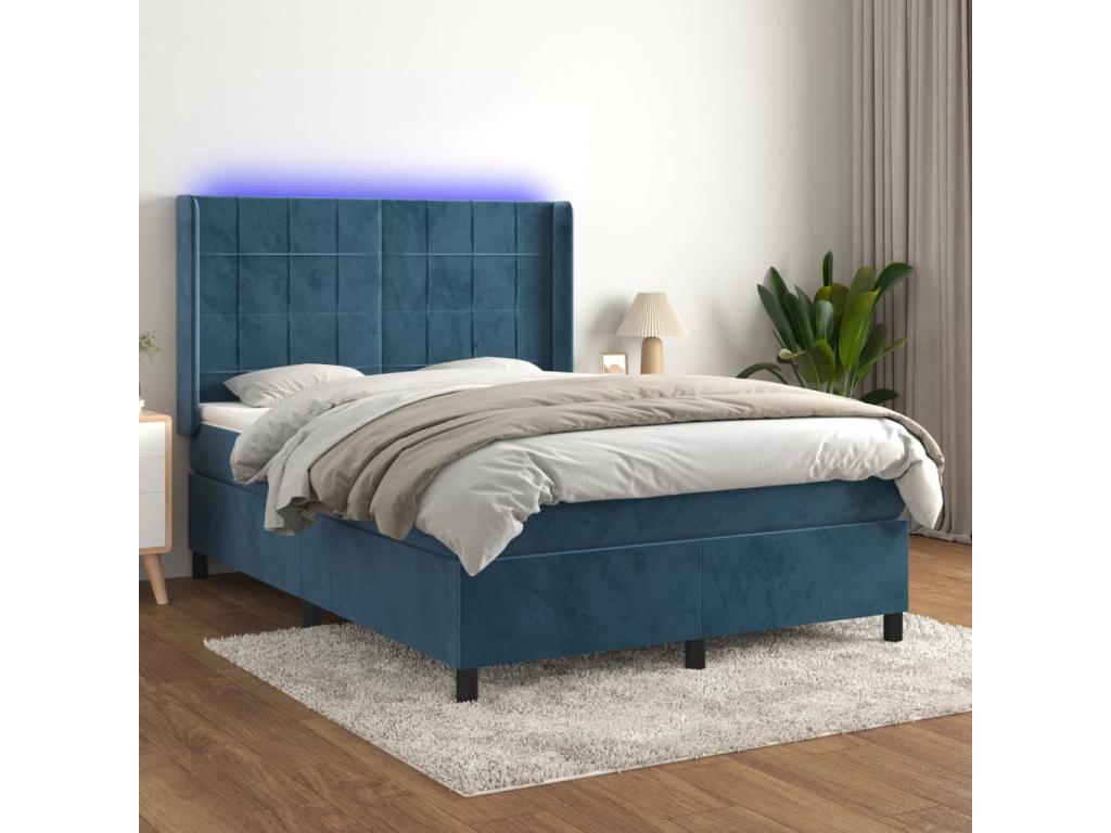 Sommier à Chicyla de lit matelas et LED Bleu foncé 140x190 cm FOQV94709