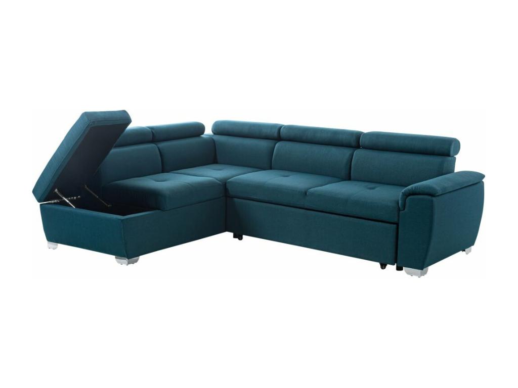 Canapé d'angle gauche convertible Chicyla 4 places avec coffre en tissu - Bleu - L261 x P198 x H80cm - Chicyla IQII59851