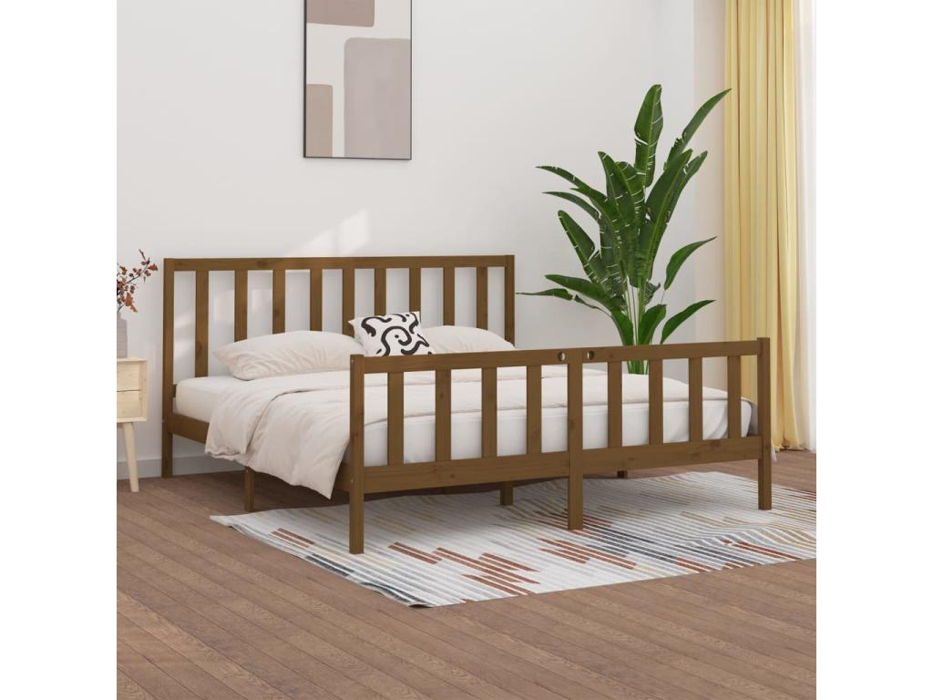 Cadre de lit Marron miel Bois massif 200x200 cm LAZD72584