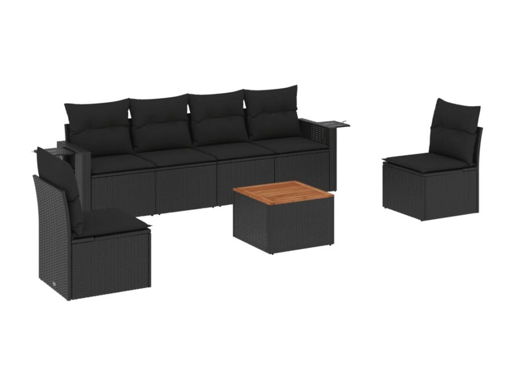 Salon de jardin 7 pièces avec coussins noir résine tressée YPKL28962