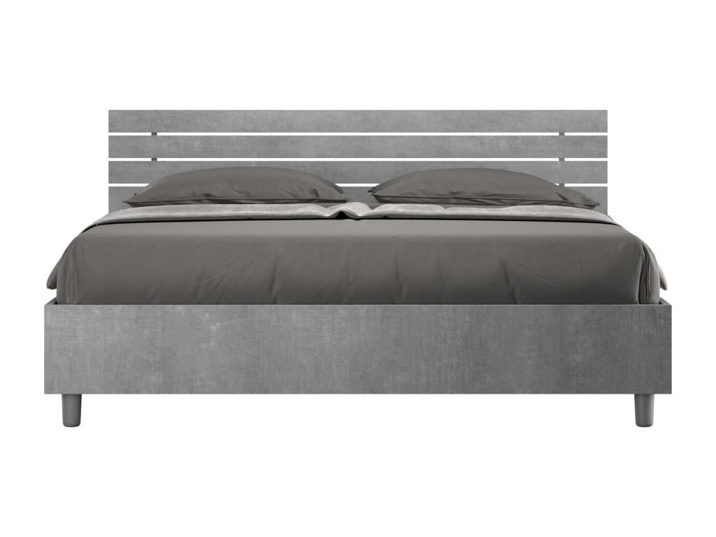 Lit sans sommier 160x190 tête de lit inclinée avec des lames gris béton Chicyla UBFU98693