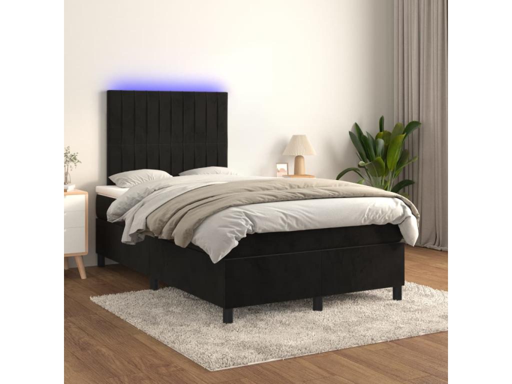 Sommier à Chicyla de lit avec matelas LED Noir 120x200cm Velours CBUI34270