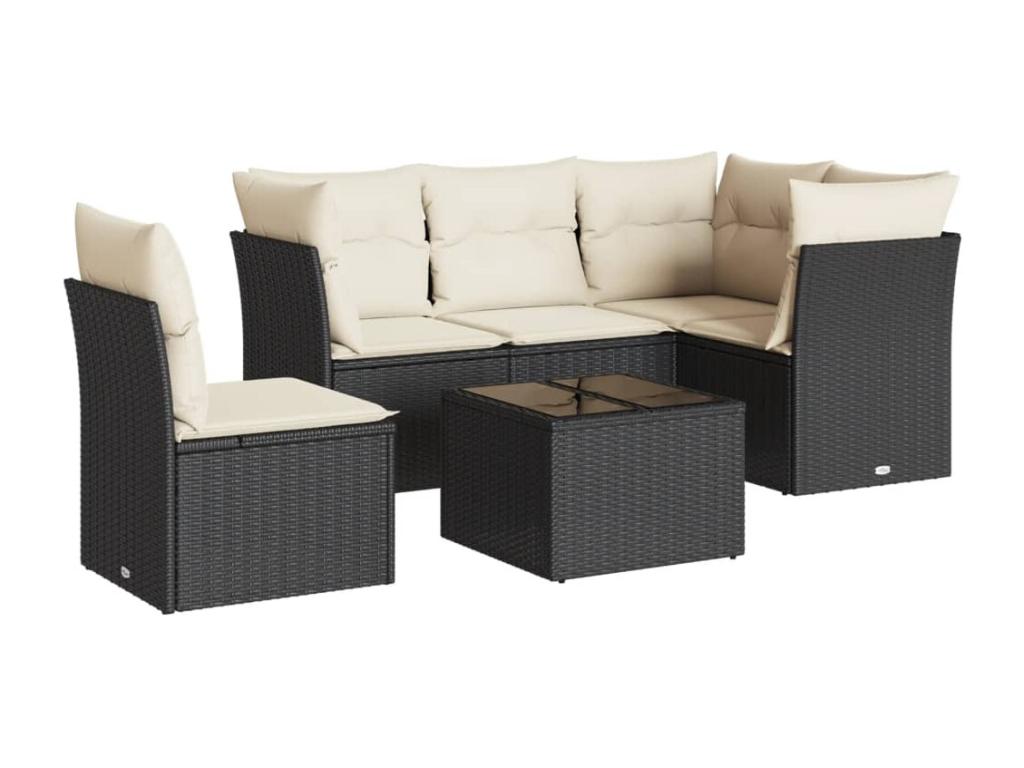 Salon de jardin 6 pcs avec coussins noir résine tressée MHWR87377