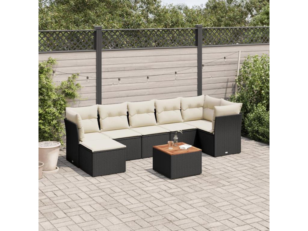 Salon de jardin 8 pièces avec coussins noir résine tressée QLMZ43920