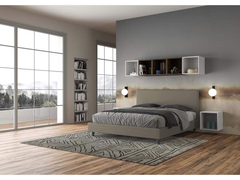 Lit avec sommier rembourrée 160x190 similicuir cappuccino Chicyla JJJC45499