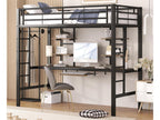 Lit mezzanine 90x200cm - avec bureau et étagères - cadre en métal - Noir YFPP88473