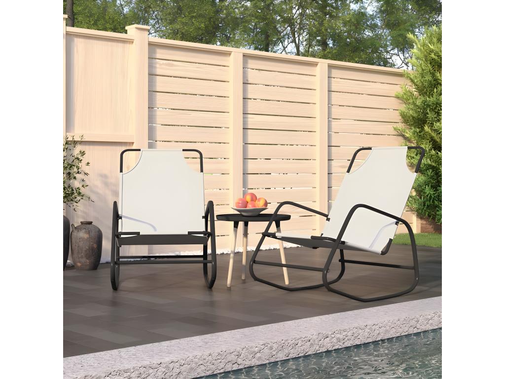 Chaises longues à bascule lot de 2 crème acier et textilène FGWI72944