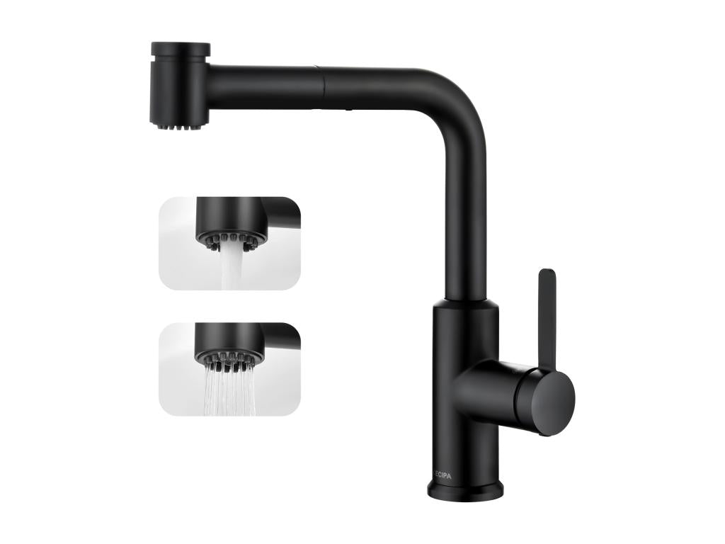 Chicyla max Mitigeur de Cuisine avec Douchette Extractible Robinet d'évier Noir Robinet d'eau Chaude et Froide 2 Modes de Sortie D'eau EU Modèle HONK16869