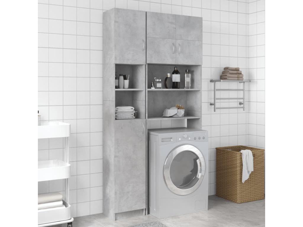 Armoire salle de bain Gris béton 32x25.5x190 cm Bois ingénierie TRVA38591