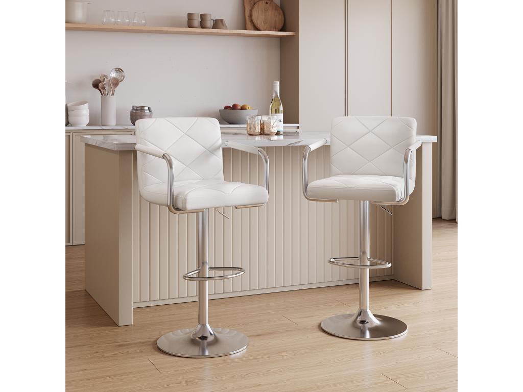 Tabouret de Bar Chicyla Chaises de Bar Haut Réglable Bras Dossier Cuir PU 360 Repose Pied Chromé Blanc QXTJ39716